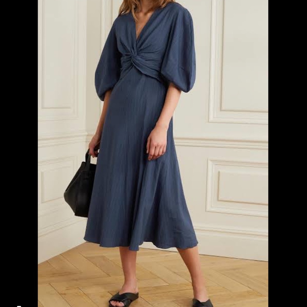 LA LIGNE | Serena twist-front striped linen blend midi dress